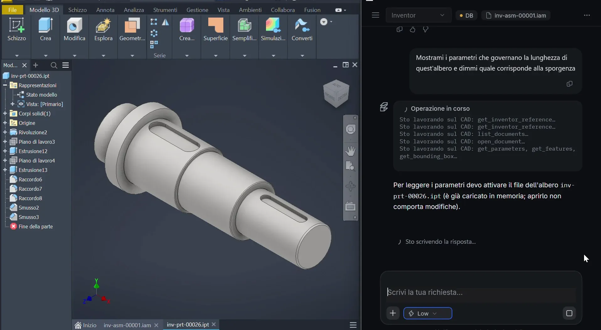 Albero e albero delle feature in Autodesk Inventor.